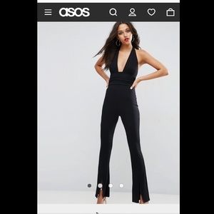 Worn once ASOS deep plunge halter jumpsuit